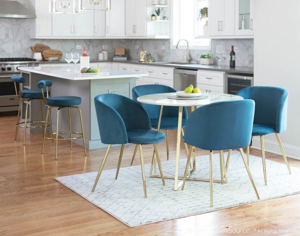 Fran Contemporary Blue Velvet Dining Chairs Gold Set of 2 3