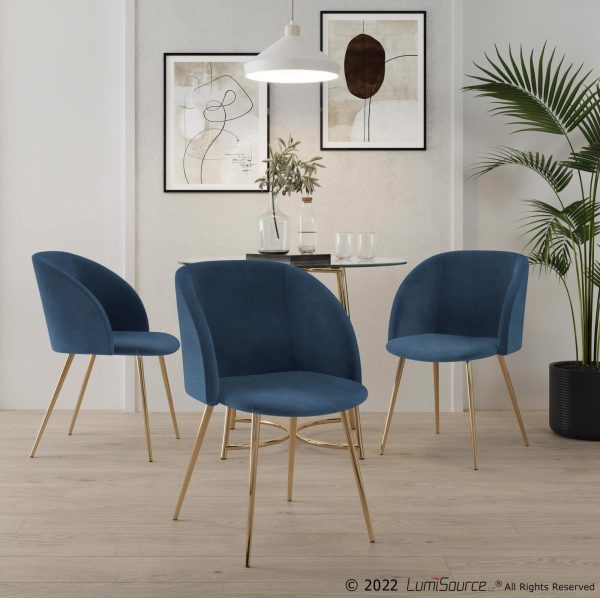 Fran Contemporary Blue Velvet Dining Chairs Gold Set of 2 4