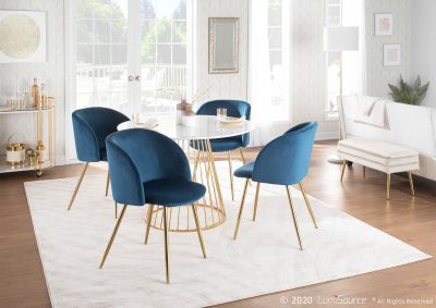 Fran Contemporary Blue Velvet Dining Chairs Gold (Set of 2)