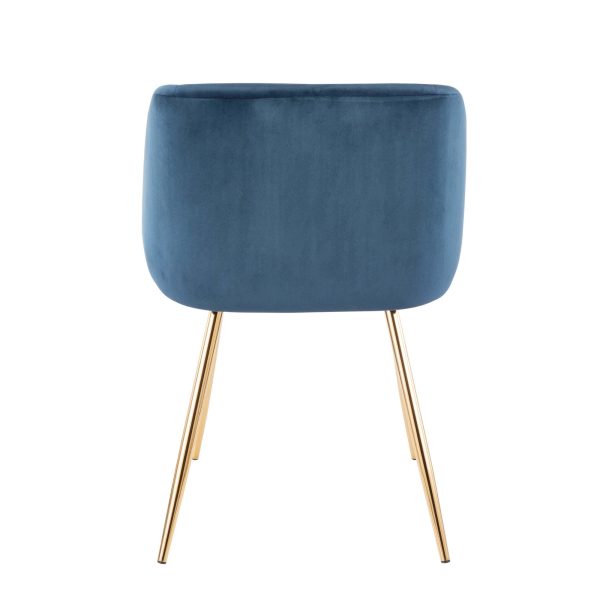 Fran Contemporary Blue Velvet Dining Chairs Gold Set of 2 9