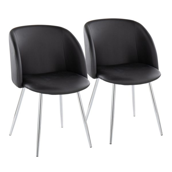 Fran Contemporary Chrome and Black Faux Leather Chairs Set of 2 2