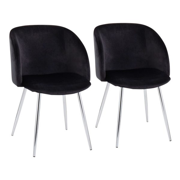 Fran Contemporary Chrome and Black Velvet Dining Chairs Set of 2 3