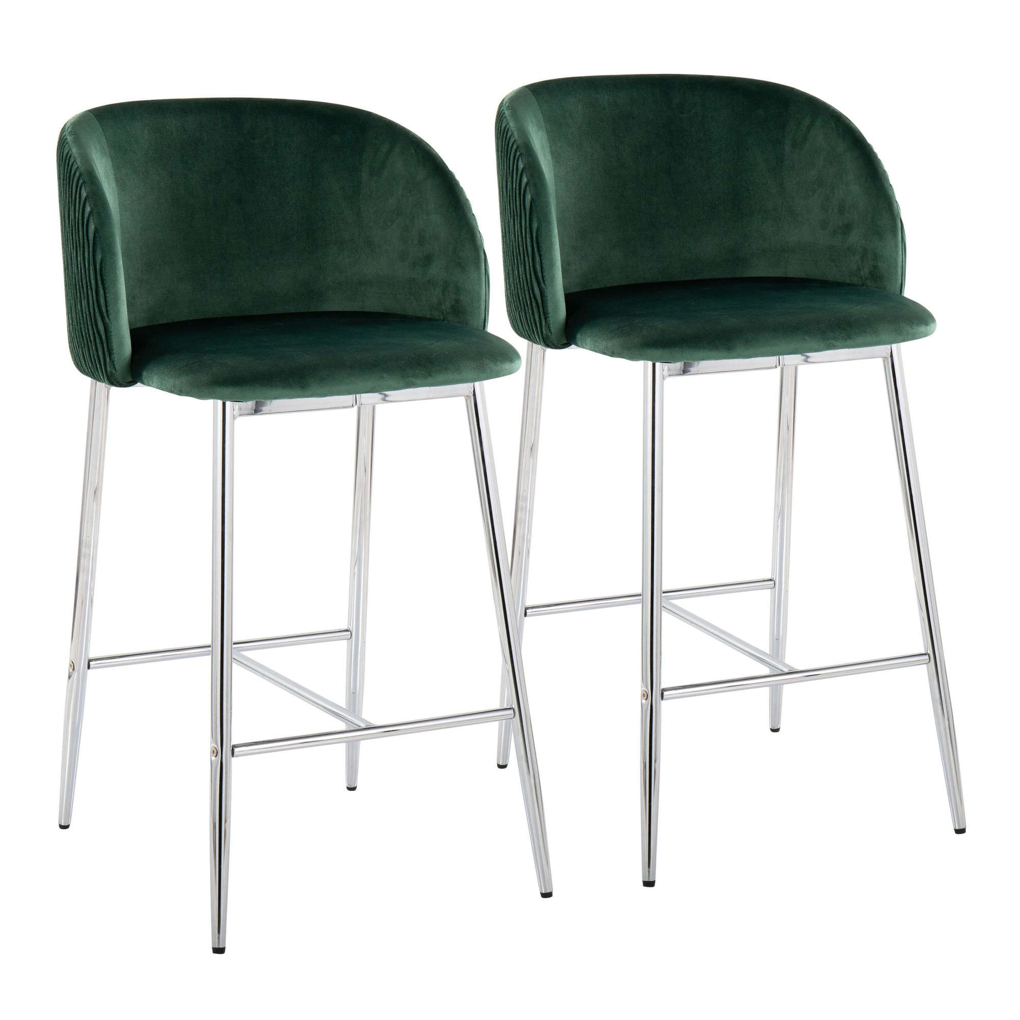 Fran Contemporary Glam Green Velvet Counter Stools Chrome (Set of 2) (Set of 2) 2 Fran Contemporary Glam Green Velvet Counter Stools Chrome (Set of 2) (Set of 2) - Image 2