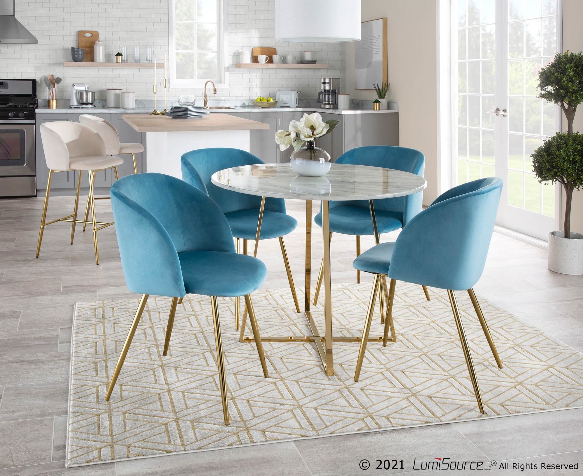 Fran Contemporary Light Blue Velvet Dining Chairs (Set of 2) 3 Fran Contemporary Light Blue Velvet Dining Chairs (Set of 2) - Image 3