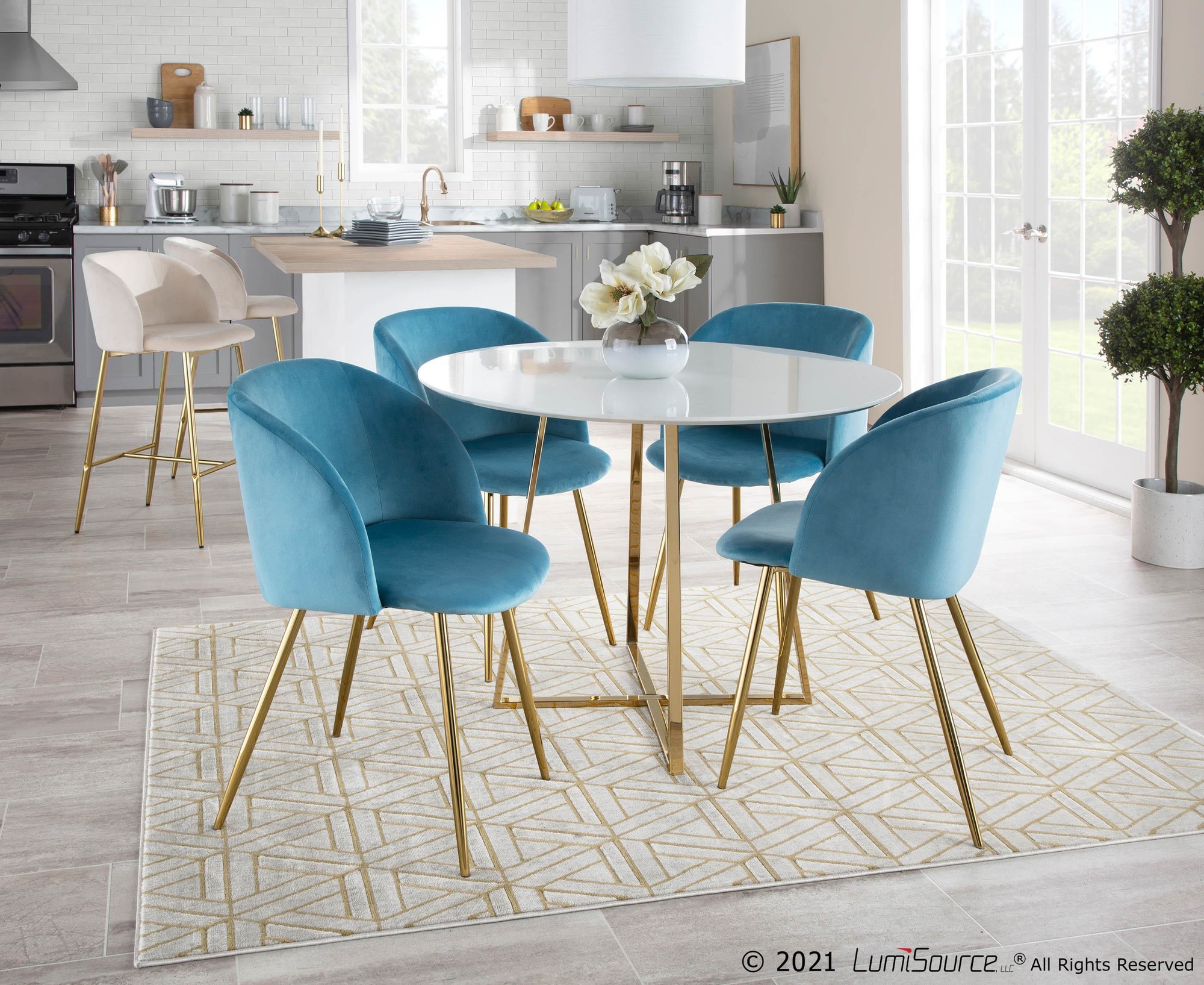 Fran Contemporary Light Blue Velvet Dining Chairs (Set of 2) 4 Fran Contemporary Light Blue Velvet Dining Chairs (Set of 2) - Image 4