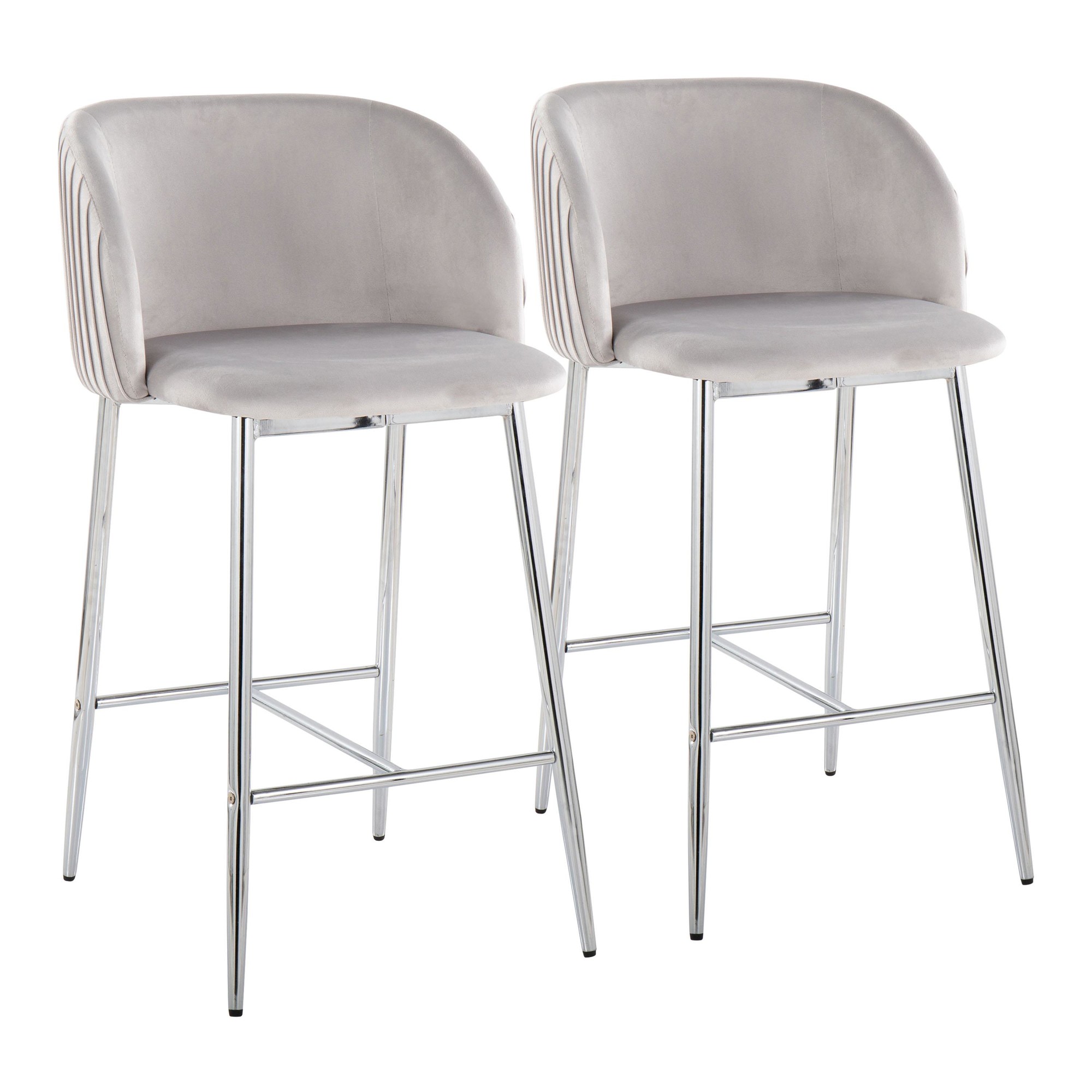 Fran Contemporary Pleated Velvet Counter Stool Chrome Silver (Set of 2) (Set of 2) 2 Fran Contemporary Pleated Velvet Counter Stool Chrome Silver (Set of 2) (Set of 2) - Image 2