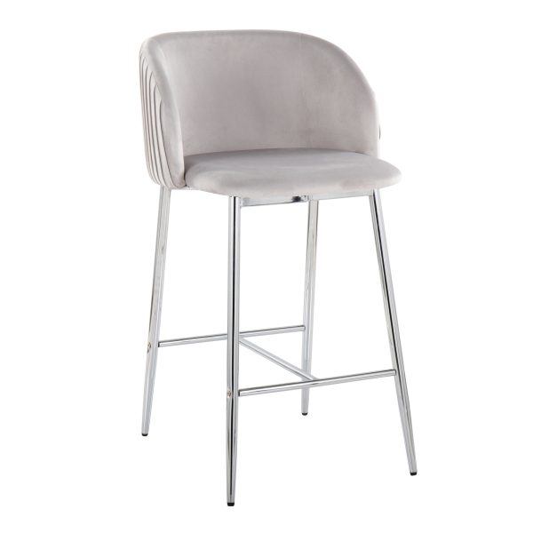 Fran Contemporary Pleated Velvet Counter Stool Chrome Silver Set of 2 Set of 2 2