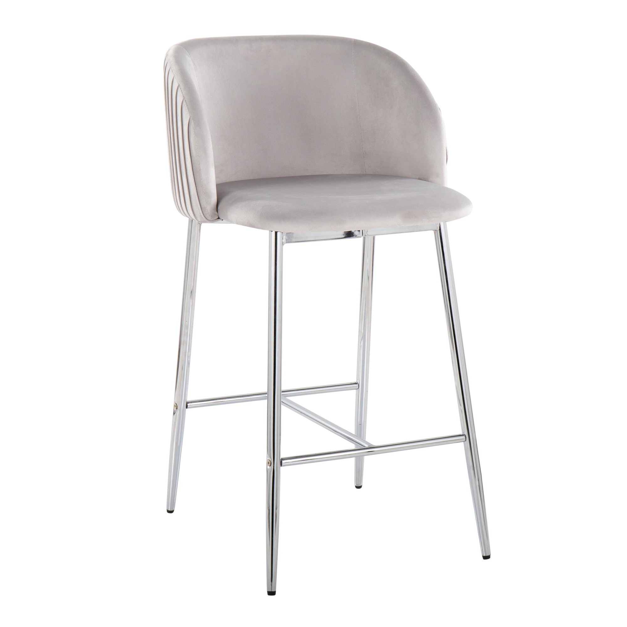 Fran Contemporary Pleated Velvet Counter Stool Chrome Silver (Set of 2) (Set of 2) 3 Fran Contemporary Pleated Velvet Counter Stool Chrome Silver (Set of 2) (Set of 2) - Image 3