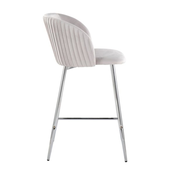Fran Contemporary Pleated Velvet Counter Stool Chrome Silver Set of 2 Set of 2 3