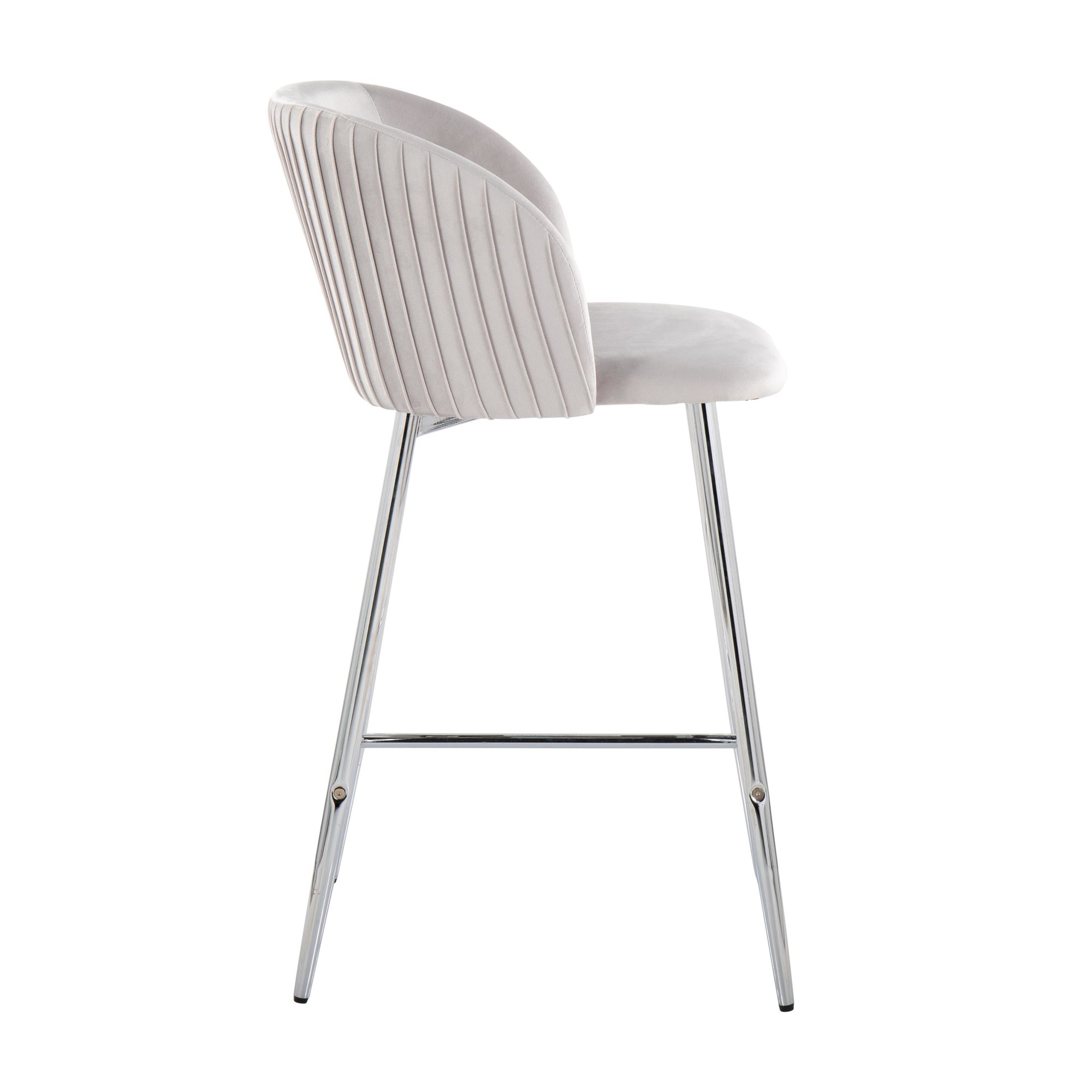 Fran Contemporary Pleated Velvet Counter Stool Chrome Silver (Set of 2) (Set of 2) 4 Fran Contemporary Pleated Velvet Counter Stool Chrome Silver (Set of 2) (Set of 2) - Image 4