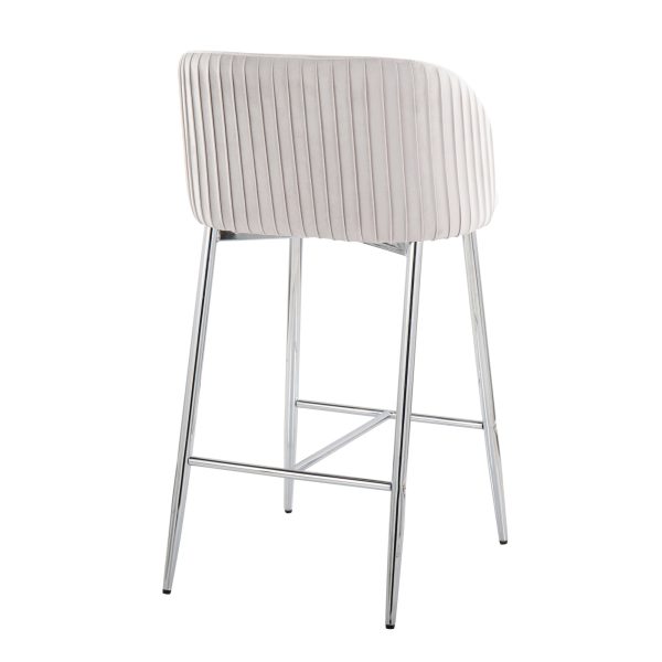 Fran Contemporary Pleated Velvet Counter Stool Chrome Silver Set of 2 Set of 2 4