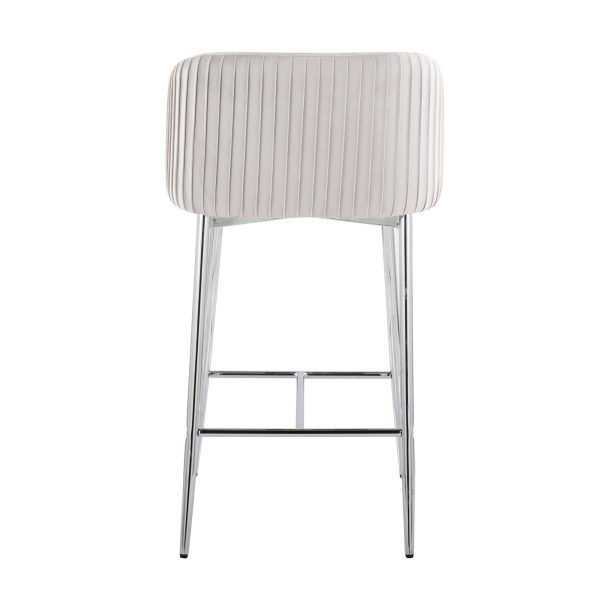 Fran Contemporary Pleated Velvet Counter Stool Chrome Silver Set of 2 Set of 2 5