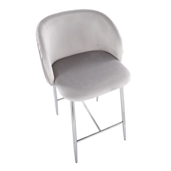 Fran Contemporary Pleated Velvet Counter Stool Chrome Silver Set of 2 Set of 2 7