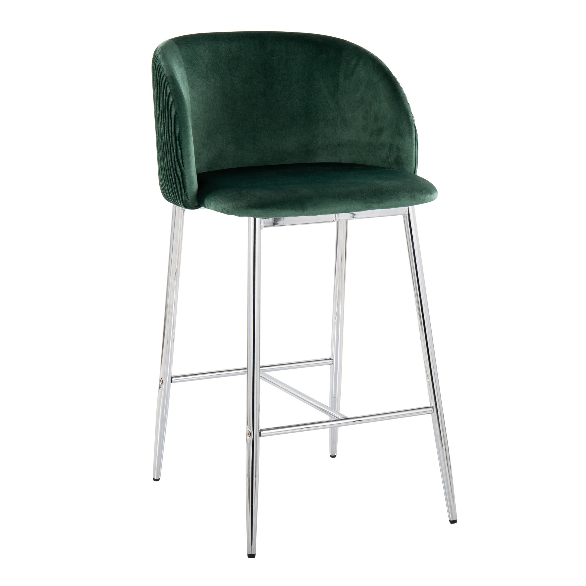 Fran Contemporary Velvet Counter Stool Chrome Green (Set of 2) (Set of 2) 3 Fran Contemporary Velvet Counter Stool Chrome Green (Set of 2) (Set of 2) - Image 3