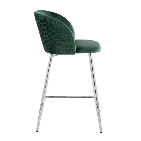 Fran Contemporary Velvet Counter Stool Chrome Green Set of 2 Set of 2 3