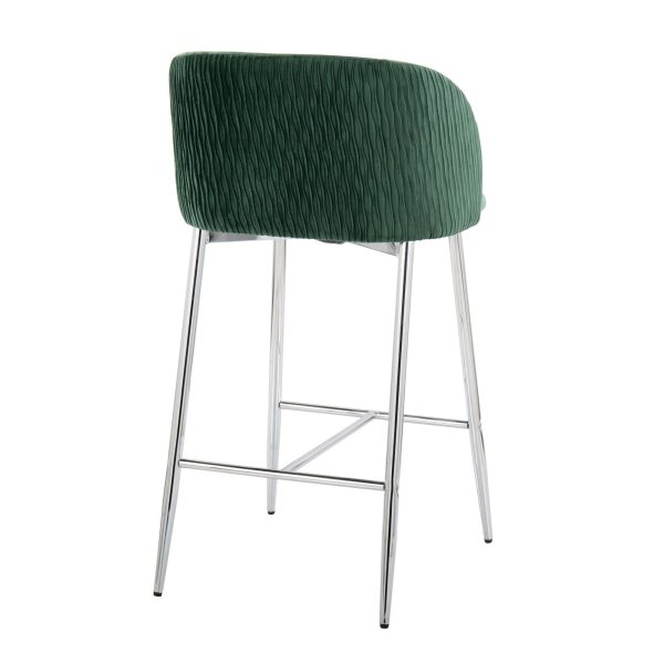 Fran Contemporary Velvet Counter Stool Chrome Green Set of 2 Set of 2 4