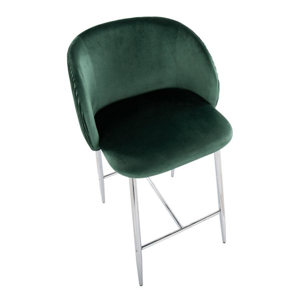 Fran Contemporary Velvet Counter Stool Chrome Green Set of 2 Set of 2 7