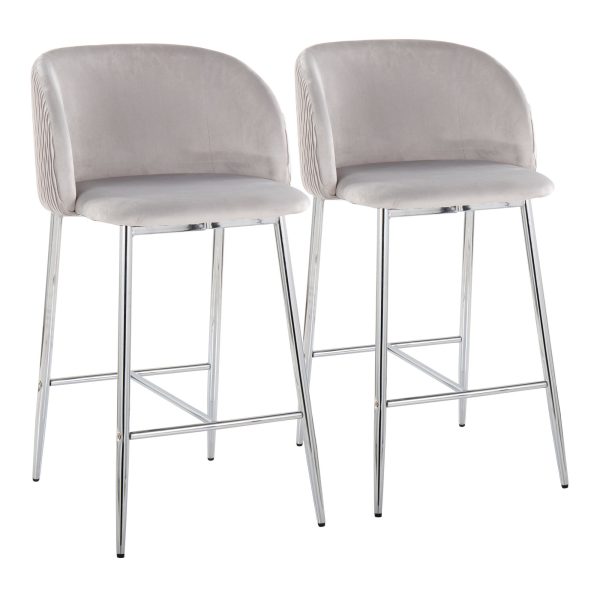 Fran Contemporary Velvet Counter Stools in Silver and Chrome Set of 2 Set of 2 1