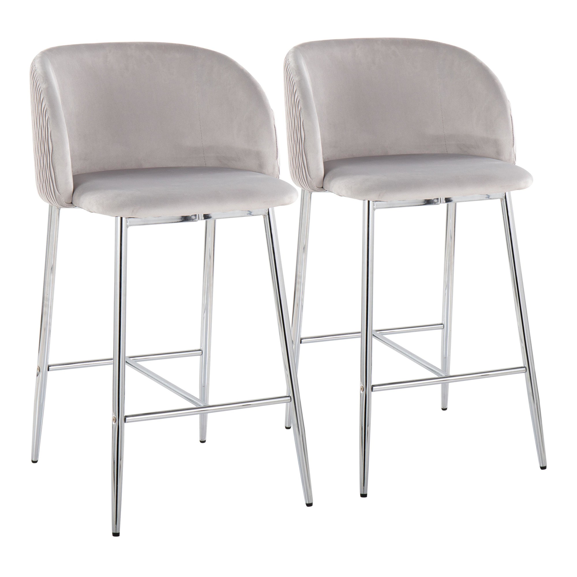 Fran Contemporary Velvet Counter Stools in Silver and Chrome (Set of 2) (Set of 2) 2 Fran Contemporary Velvet Counter Stools in Silver and Chrome (Set of 2) (Set of 2) - Image 2