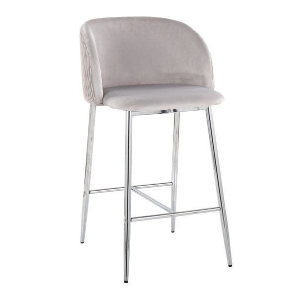Fran Contemporary Velvet Counter Stools in Silver and Chrome Set of 2 Set of 2 2