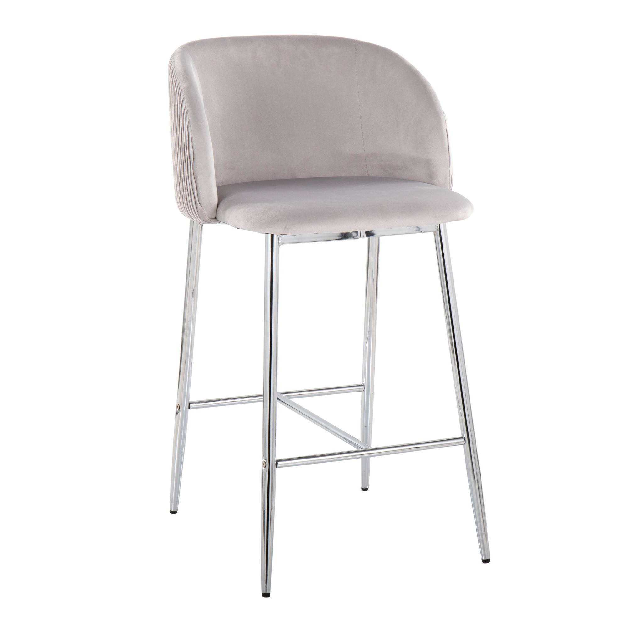 Fran Contemporary Velvet Counter Stools in Silver and Chrome (Set of 2) (Set of 2) 3 Fran Contemporary Velvet Counter Stools in Silver and Chrome (Set of 2) (Set of 2) - Image 3