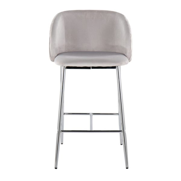 Fran Contemporary Velvet Counter Stools in Silver and Chrome Set of 2 Set of 2 6