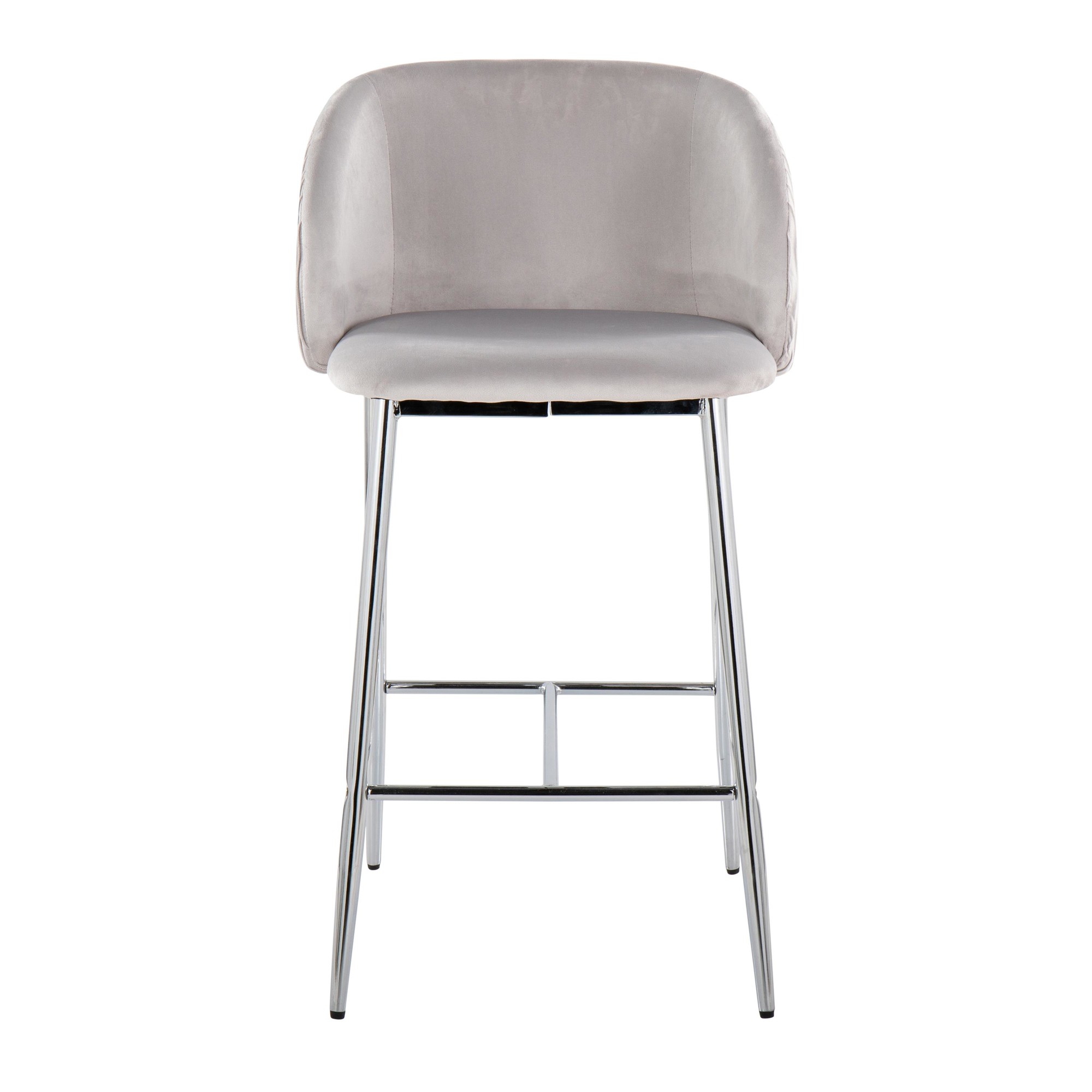 Fran Contemporary Velvet Counter Stools in Silver and Chrome (Set of 2) (Set of 2) 7 Fran Contemporary Velvet Counter Stools in Silver and Chrome (Set of 2) (Set of 2) - Image 7