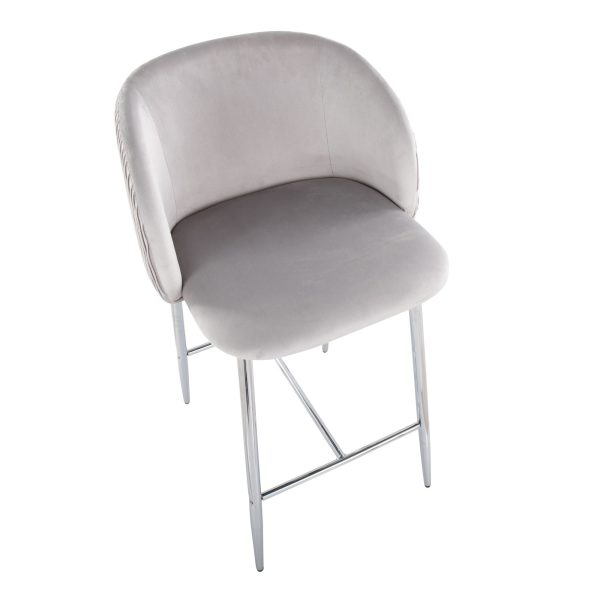 Fran Contemporary Velvet Counter Stools in Silver and Chrome Set of 2 Set of 2 7