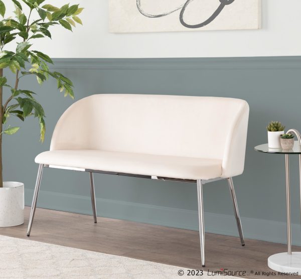 Fran Cream Velvet Chrome Metal Contemporary Accent Bench 1
