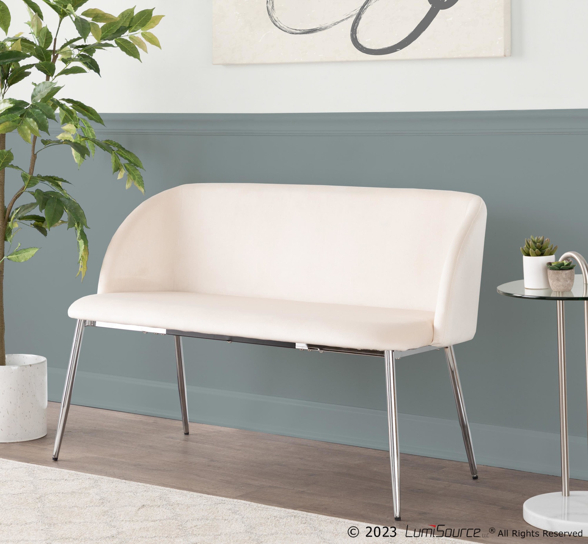 Fran Cream Velvet Chrome Metal Contemporary Accent Bench 2 Fran Cream Velvet Chrome Metal Contemporary Accent Bench - Image 2