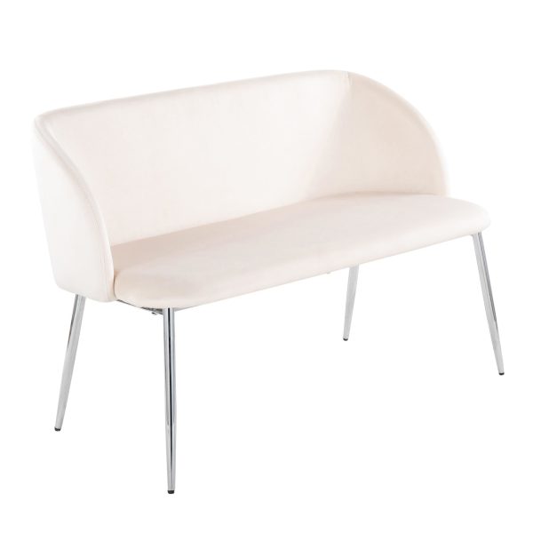 Fran Cream Velvet Chrome Metal Contemporary Accent Bench 2