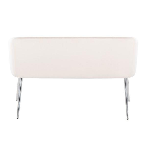 Fran Cream Velvet Chrome Metal Contemporary Accent Bench 5