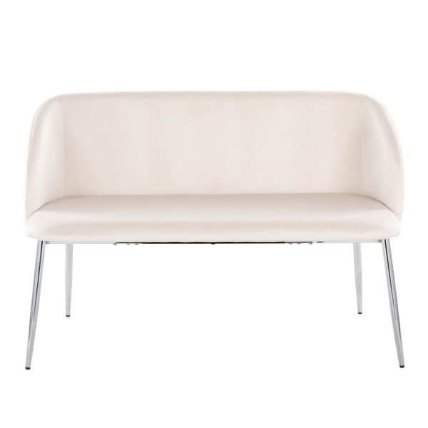 Fran Cream Velvet Chrome Metal Contemporary Accent Bench 6