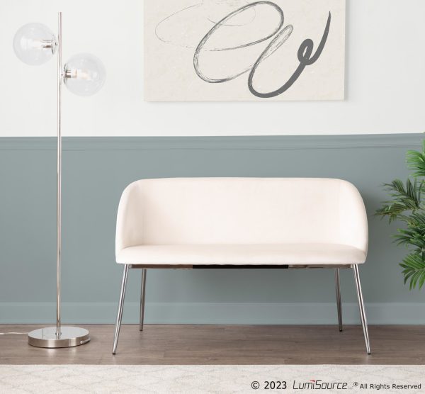 Fran Cream Velvet Chrome Metal Contemporary Accent Bench