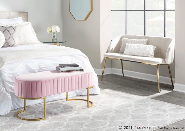 Fran Glam Cream Velvet Gold Steel Contemporary Bench 3