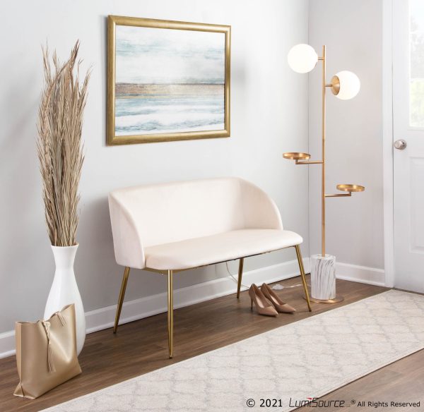 Fran Glam Cream Velvet Gold Steel Contemporary Bench