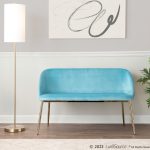 Fran Glam Light Blue Velvet Gold Metal Bench 11 Fran Glam Light Blue Velvet Gold Metal Bench