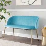 Fran Glam Light Blue Velvet Gold Metal Bench 10 Fran Glam Light Blue Velvet Gold Metal Bench