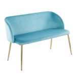 Fran Glam Light Blue Velvet Gold Metal Bench 12 Fran Glam Light Blue Velvet Gold Metal Bench