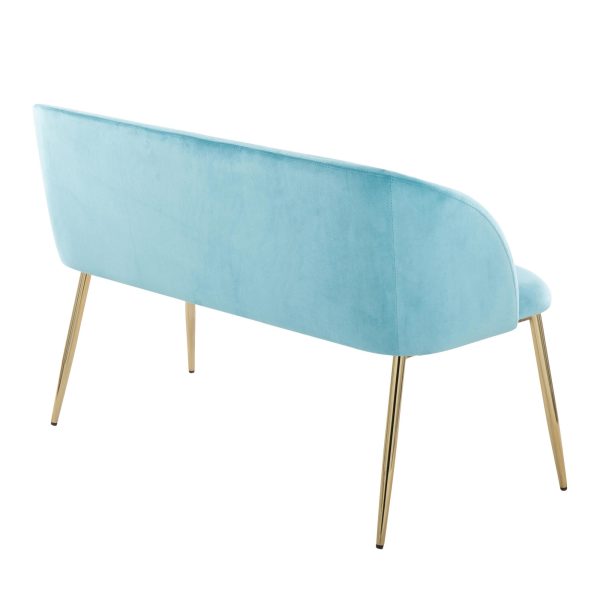 Fran Glam Light Blue Velvet Gold Metal Bench 4
