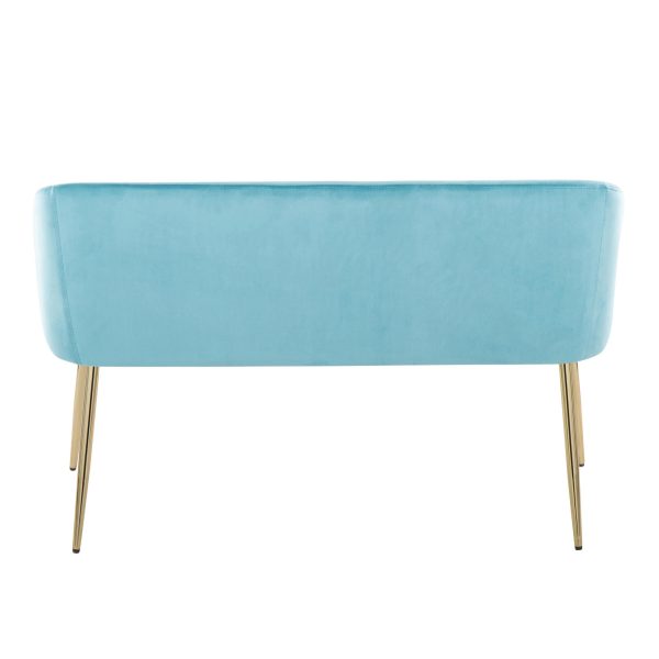 Fran Glam Light Blue Velvet Gold Metal Bench 5