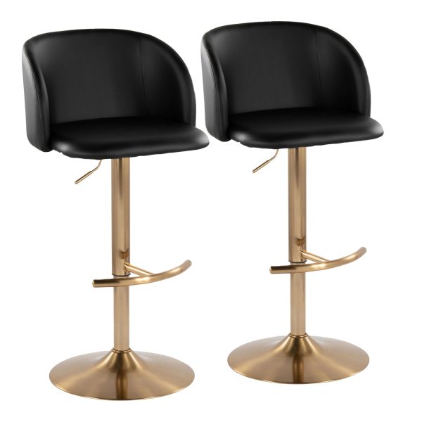 Fran Gold Black Contemporary Adjustable Barstool Set of 2 2