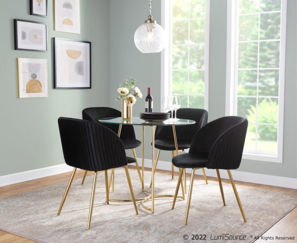 Fran Gold Black Velvet Pleated Contemporary Chairs Set of 2 1