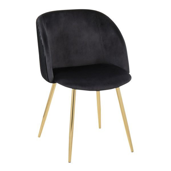 Fran Gold Black Velvet Pleated Contemporary Chairs Set of 2 3
