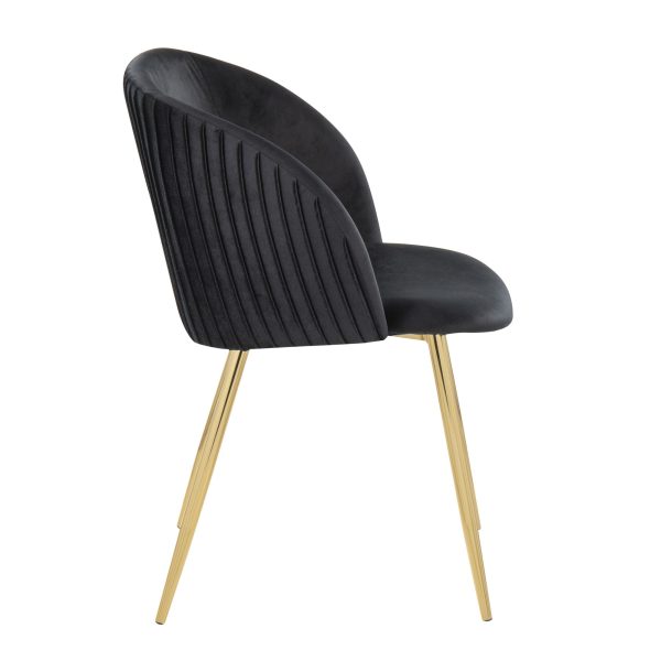 Fran Gold Black Velvet Pleated Contemporary Chairs Set of 2 4