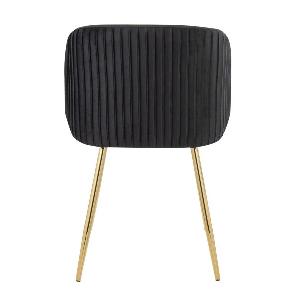 Fran Gold Black Velvet Pleated Contemporary Chairs Set of 2 6