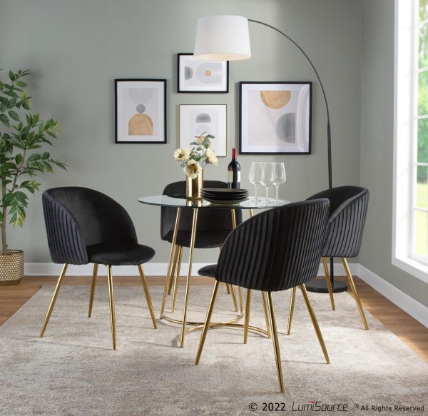 Fran Gold Black Velvet Pleated Contemporary Chairs Set of 2