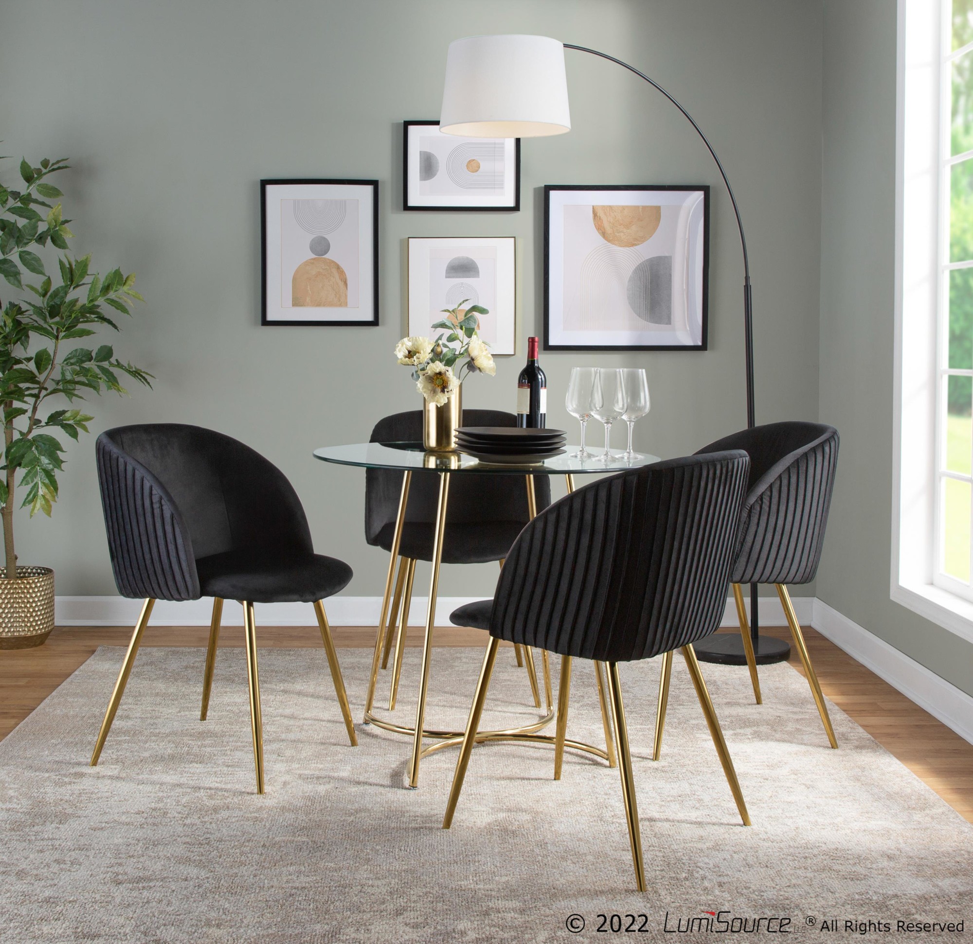 Fran Gold Black Velvet Pleated Contemporary Chairs (Set of 2) 1 Fran Gold Black Velvet Pleated Contemporary Chairs (Set of 2)