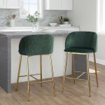 Fran Gold Green Velvet Pleated Counter Stools (Set of 2) 10 Fran Gold Green Velvet Pleated Counter Stools (Set of 2)