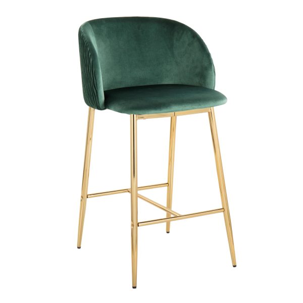 Fran Gold Green Velvet Pleated Counter Stools Set of 2 2
